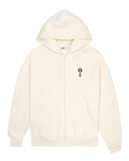 Sudadera con capucha y cremallera de la Fundación Trapstar - Natural con logotipo de flecha negra